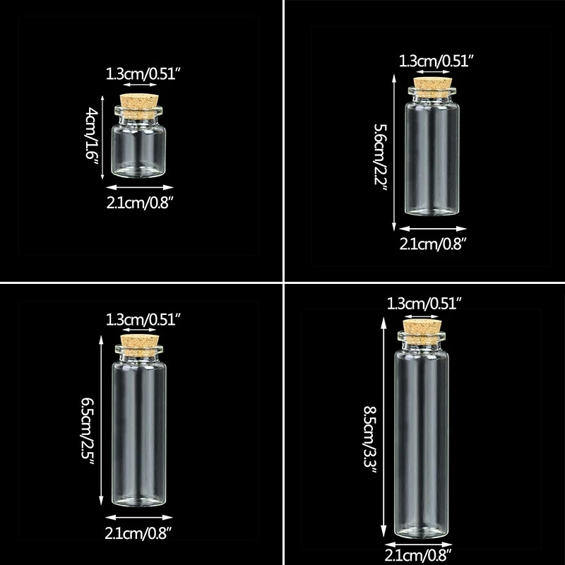 5db 7/10/12/20 ml átlátszó üveg, sodródó palackok parafa dugóval Karácsonyi esküvői születésnapi parti dekoráció Kívánságüvegek Ajándékok