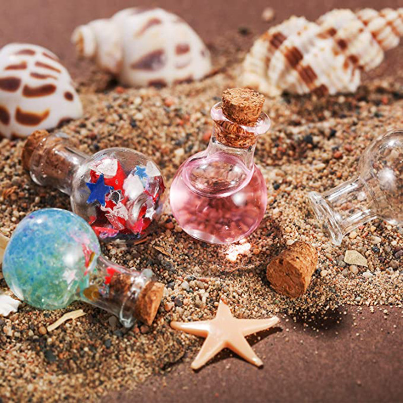 10 vnt Mini stikliniai buteliai Skaidrūs dreifuojantys buteliai Maži palinkėjimų buteliukai su kamštiniais kamščiais, skirti vestuvių gimtadienio vakarėliui