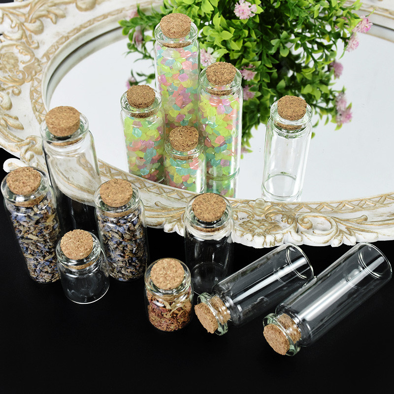 5gab Mini caurspīdīga stikla pudeles ar korķa aizbāzni, DIY Tukšs ziņojums Mazas burciņas Vēlējumu pudele Kāzu dzimšanas dienas ballītes noformējums
