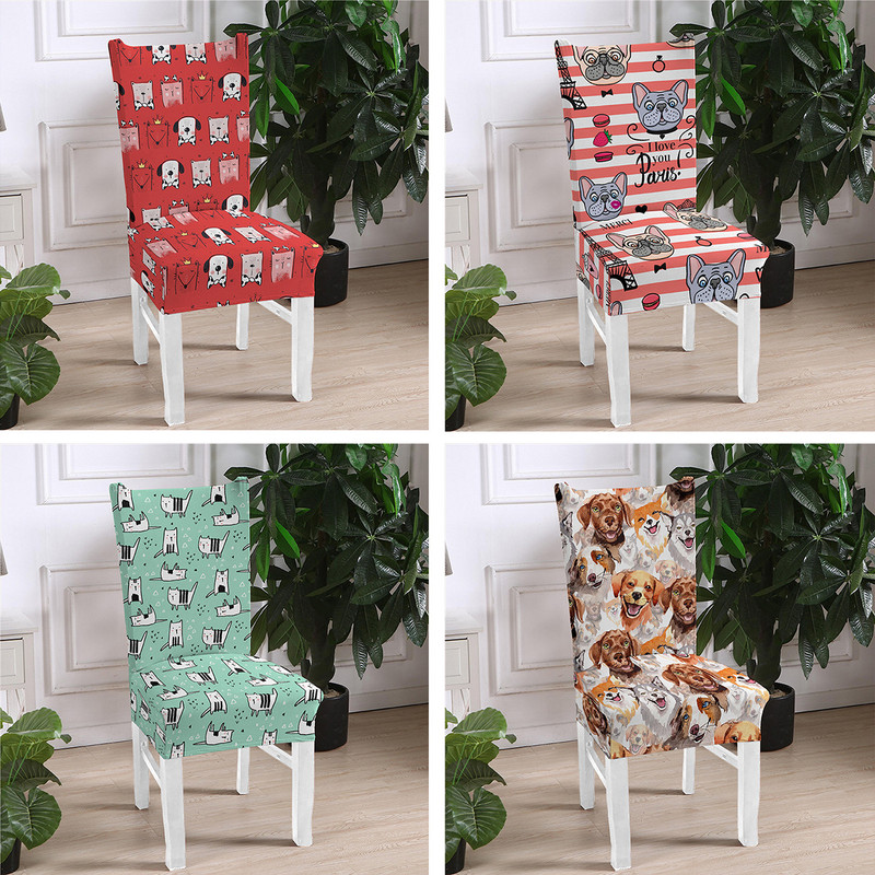 Cute Animal Print Κάλυμμα Καρέκλας Stretch Ελαστικό Ελαστικό Καλύμματα Καρέκλας Τραπεζαρίας Slip Covers Dogs Cats printed Seat covers Home Party Διακόσμηση