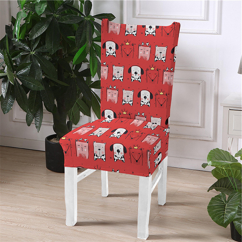 Cute Animal Print Κάλυμμα Καρέκλας Stretch Ελαστικό Ελαστικό Καλύμματα Καρέκλας Τραπεζαρίας Slip Covers Dogs Cats printed Seat covers Home Party Διακόσμηση