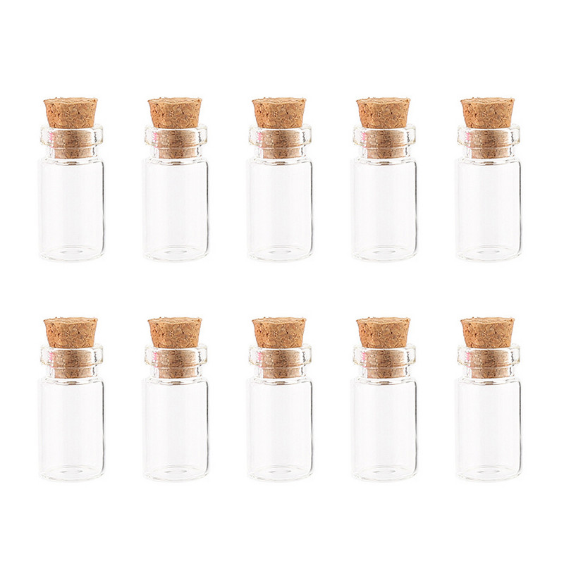 10 gab. 1,5 ml rotājumi, dekoratīvi stikla pudeles, mazas mini burciņas, kāzu dzidras ar korķa vēstules flakoni Konteiners DIY Art Craft