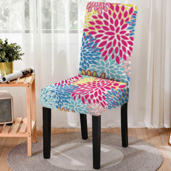 Elastic Geometric Flower Print Κάλυμμα καρέκλας τραπεζαρίας Strech πολύχρωμο κάλυμμα καθίσματος καρέκλας κάλυμμα καθίσματος για σκαμπό κουζίνας Διακόσμηση σπιτιού