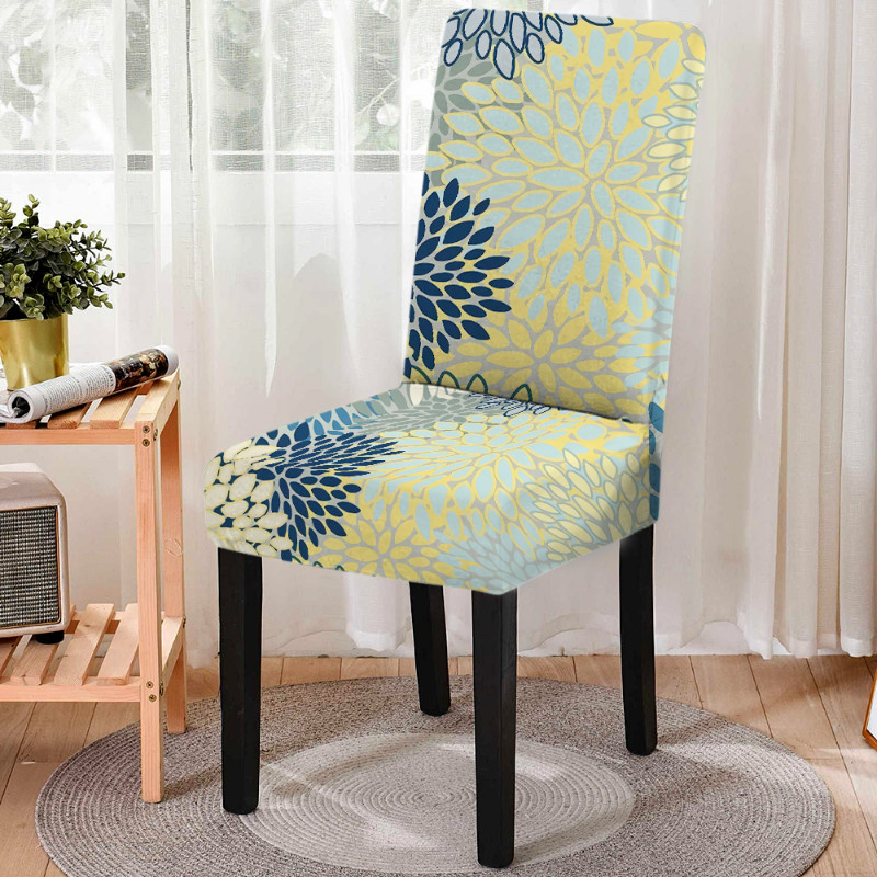 Elastīgs ģeometrisks ziedu apdrukas ēdamistabas krēsla pārvalks Strech daudzkrāsains krēsla pārvalks sēdekļa pārvalks virtuves krēsla mājas dekorēšanai