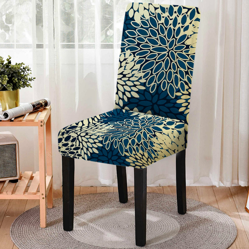 Elastīgs ģeometrisks ziedu apdrukas ēdamistabas krēsla pārvalks Strech daudzkrāsains krēsla pārvalks sēdekļa pārvalks virtuves krēsla mājas dekorēšanai