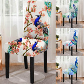 Jauns Peacock Print ēdamistabas krēsla pārvalks Strech elastīgs krēsla pārvalks viesistabai sēdekļu pārvalki Virtuves krēsli Mājas viesnīcas dekors