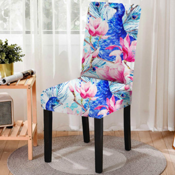 Нова калъфка за трапезарен стол с принт на паун, еластична еластична калъфка за стол за всекидневна, калъфи за седалки, кухненски табуретки, домашен хотелски декор