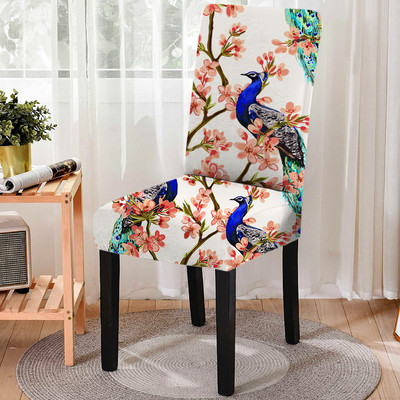 Jauns Peacock Print ēdamistabas krēsla pārvalks Strech elastīgs krēsla pārvalks viesistabai sēdekļu pārvalki Virtuves krēsli Mājas viesnīcas dekors