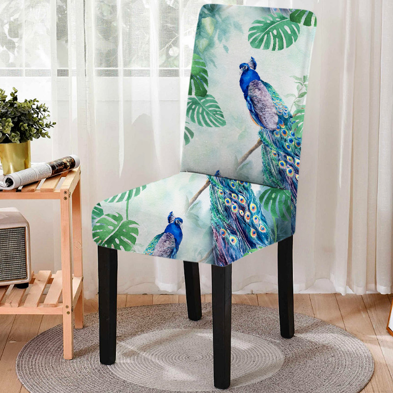 Jauns Peacock Print ēdamistabas krēsla pārvalks Strech elastīgs krēsla pārvalks viesistabai sēdekļu pārvalki Virtuves krēsli Mājas viesnīcas dekors