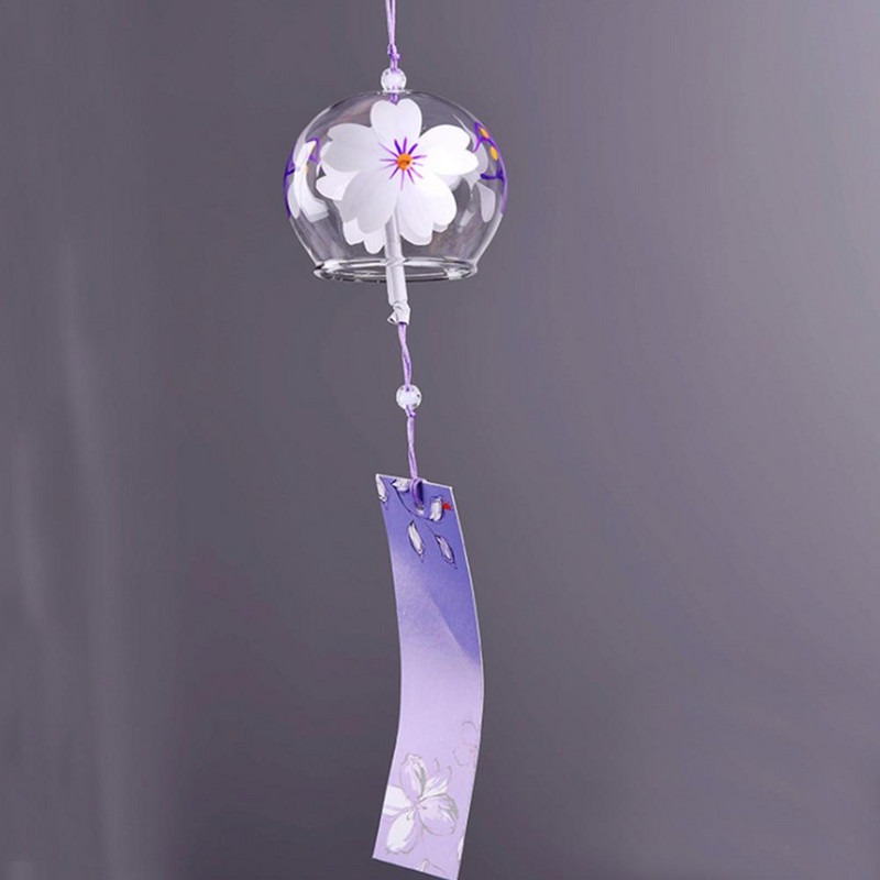 Japāņu stila stikla vēja zvani piekaramie vēja zvani mājas dekorēšanai. Sakuras ķiršu ziedu raksts, piekarināmi zvani