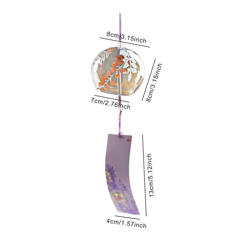 Japāņu stila stikla vēja zvani piekaramie vēja zvani mājas dekorēšanai. Sakuras ķiršu ziedu raksts, piekarināmi zvani