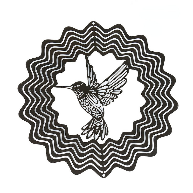 3D въртящи се вятърни камбанки от неръждаема стомана Hummingbird Life Tree Owl Висящи орнаменти Външен дом Градина Селска къща Spiner Decor