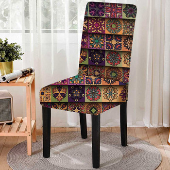 Τρισδιάστατο κάλυμμα καρέκλας Mandala Stretch για τραπεζαρία Καρέκλες Spandex Καλύμματα Ψηλή πλάτη για Διακόσμηση γαμήλιου δείπνου πάρτι σαλονιού