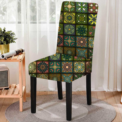 3D Mandala Stretch székhuzat étkezőhöz Spandex székhuzat magas háttámla nappali parti esküvői bankett dekorációhoz