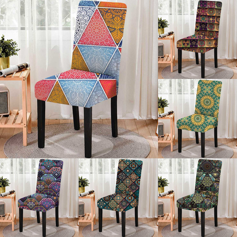 3D Mandala Stretch székhuzat étkezőhöz Spandex székhuzat magas háttámla nappali parti esküvői bankett dekorációhoz