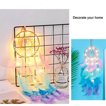 2022 Wall Dream Catcher Led Handmade Feather Braided Wind Chimes Art For Room Decoration Vising Home Christmas Decor Poster