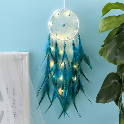 2022 Wall Dream Catcher Led Handmade Feather Braided Wind Chimes Art για διακόσμηση δωματίου Κρεμαστό Χριστουγεννιάτικη διακόσμηση σπιτιού