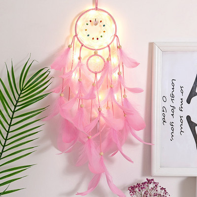 2022 Wall Dream Catcher Led Handmade Feather Braided Wind Chimes Art για διακόσμηση δωματίου Κρεμαστό Χριστουγεννιάτικη διακόσμηση σπιτιού