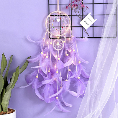 2022 Wall Dream Catcher Led Handmade Feather Braided Wind Chimes Art για διακόσμηση δωματίου Κρεμαστό Χριστουγεννιάτικη διακόσμηση σπιτιού