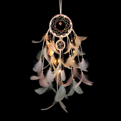 2022 Wall Dream Catcher Led Handmade Feather Braided Wind Chimes Art για διακόσμηση δωματίου Κρεμαστό Χριστουγεννιάτικη διακόσμηση σπιτιού