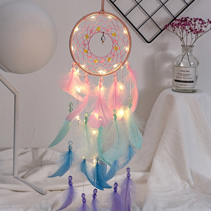 2022 Wall Dream Catcher Led Handmade Feather Braided Wind Chimes Art για διακόσμηση δωματίου Κρεμαστό Χριστουγεννιάτικη διακόσμηση σπιτιού