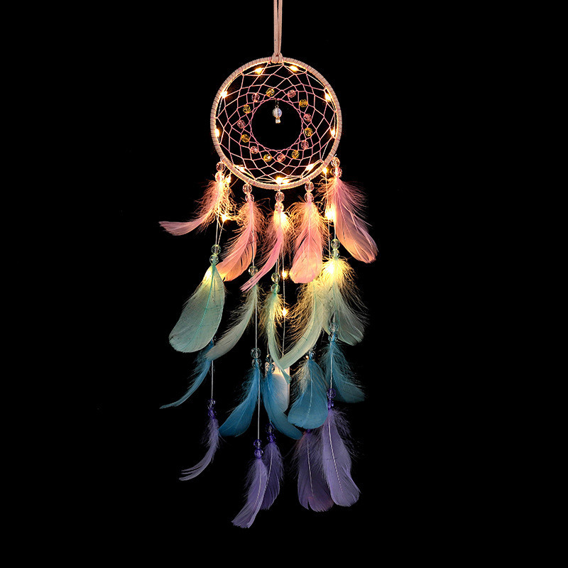 2022 Wall Dream Catcher Led Handmade Feather Braided Wind Chimes Art για διακόσμηση δωματίου Κρεμαστό Χριστουγεννιάτικη διακόσμηση σπιτιού