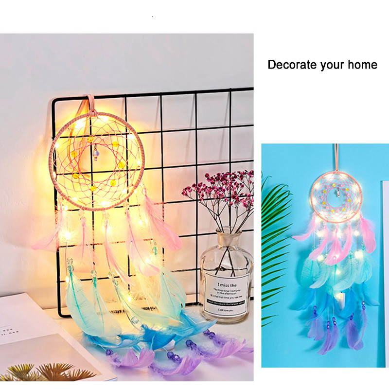 2022 Wall Dream Catcher Led Handmade Feather Braided Wind Chimes Art για διακόσμηση δωματίου Κρεμαστό Χριστουγεννιάτικη διακόσμηση σπιτιού