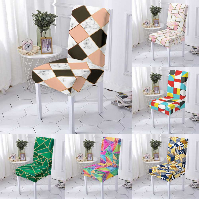 Marmora ģeometrijas krēsla pārvalks Ēdamistabas Elastīgi Krēslu Pārvalki Spandekss Elastīgie Elastīgie Ēdamistabas Krēslu Korpuss Pretnetīrumi Noņemams 1Gb