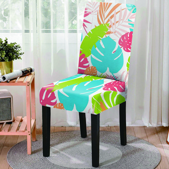 Разтегателен калъф за стол с тропически растения в скандинавски стил Спандекс Калъфи за офис столове Анти-мръсни калъфи за седалки за банкетно парти Сватба
