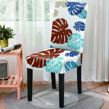 Разтегателен калъф за стол с тропически растения в скандинавски стил Спандекс Калъфи за офис столове Анти-мръсни калъфи за седалки за банкетно парти Сватба