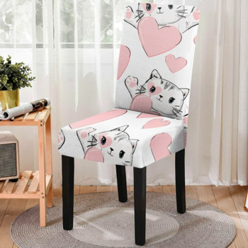 1PCS Прахоустойчива еластична калъфка за стол Сладка котка Разтегателен калъф за стол Калъфи за седалки за трапезария Сватбено парти Начало Декор Sillas