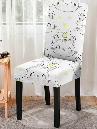 1Gb Putekļu necaurlaidīgs elastīgs krēsla pārvalks Cute Cat Stretch krēsla pārvalks Sēdekļa pārvalki ēdamistabas kāzu ballītei Mājas dekors Sillas