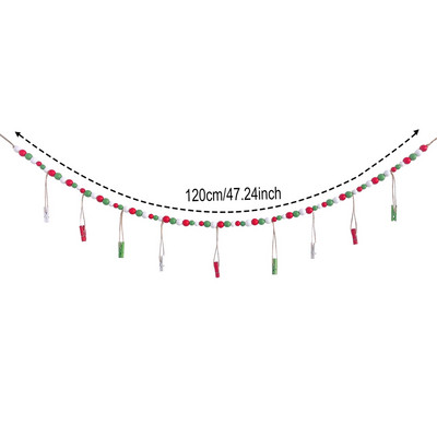 Висящ на стената дисплей за снимки с гирлянди от дървени мъниста Колаж Рамка за картина за бохо стенен декор Поставка за снимки Рустик провинциален декор