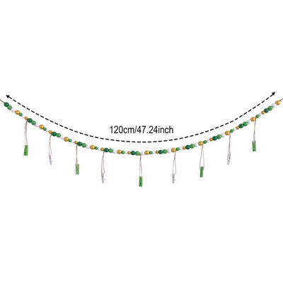 Висящ на стената дисплей за снимки с гирлянди от дървени мъниста Колаж Рамка за картина за бохо стенен декор Поставка за снимки Рустик провинциален декор
