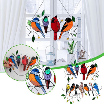 Метален оцветен панел за птици Стъклен прозорец Висящ стенен декор Мини орнаменти за дома Папагал Птици Арт висулка Най-добрите подаръци за деня на майката