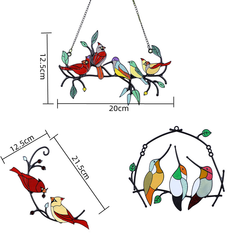 Metalne vitražne ploče s pticama Stakleni prozor Viseći zidni ukrasi Mini kućni ukrasi Papige Ptice Umjetnički privjesak Najbolji darovi za Majčin dan