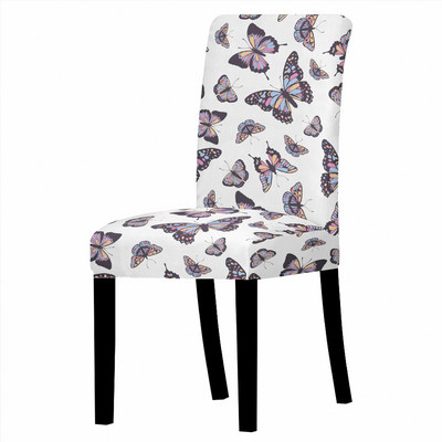 Ziedu spandeksa krēsla pārvalks ēdamistabas Butterfly Print krēslu pārvalki ar augstu atzveltni viesistabas ballīšu kāzu dekorēšanai