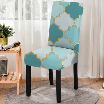 Geometriniai valgomojo kėdžių užvalkalai Spandex Stretch valgomojo pokylių užvalkalas Kėdės užvalkalas Kambario dekoras Nenešvarus valgomojo sėdynės užvalkalas