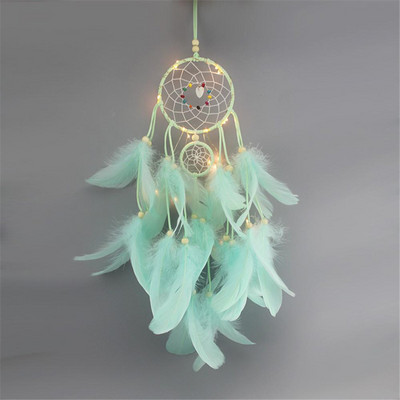 Κορίτσι Heart Dream Catcher Εθνικά στολίδια με φτερά Κορδέλες δαντέλα Φτερά τυλιγμένα φώτα για κορίτσια Διακόσμηση δωματίου Dreamcatcher