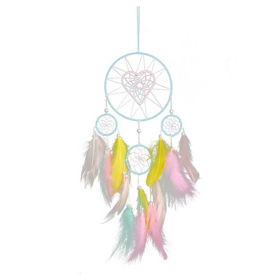 Κορίτσι Heart Dream Catcher Εθνικά στολίδια με φτερά Κορδέλες δαντέλα Φτερά τυλιγμένα φώτα για κορίτσια Διακόσμηση δωματίου Dreamcatcher