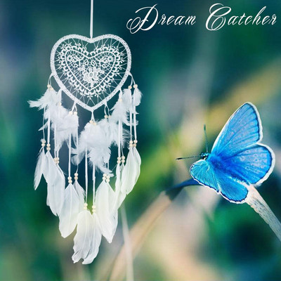 Κορίτσι Heart Dream Catcher Εθνικά στολίδια με φτερά Κορδέλες δαντέλα Φτερά τυλιγμένα φώτα για κορίτσια Διακόσμηση δωματίου Dreamcatcher