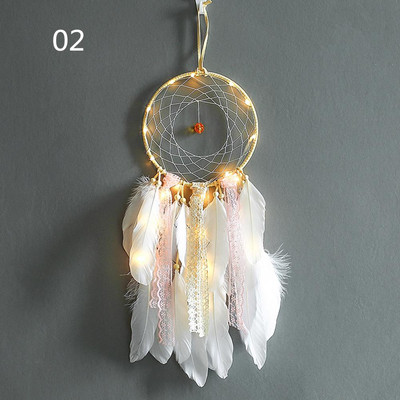 Κορίτσι Heart Dream Catcher Εθνικά στολίδια με φτερά Κορδέλες δαντέλα Φτερά τυλιγμένα φώτα για κορίτσια Διακόσμηση δωματίου Dreamcatcher