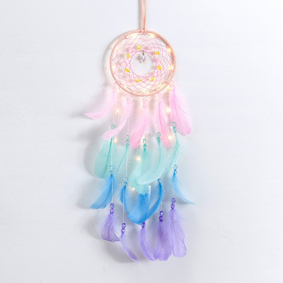 Κορίτσι Heart Dream Catcher Εθνικά στολίδια με φτερά Κορδέλες δαντέλα Φτερά τυλιγμένα φώτα για κορίτσια Διακόσμηση δωματίου Dreamcatcher
