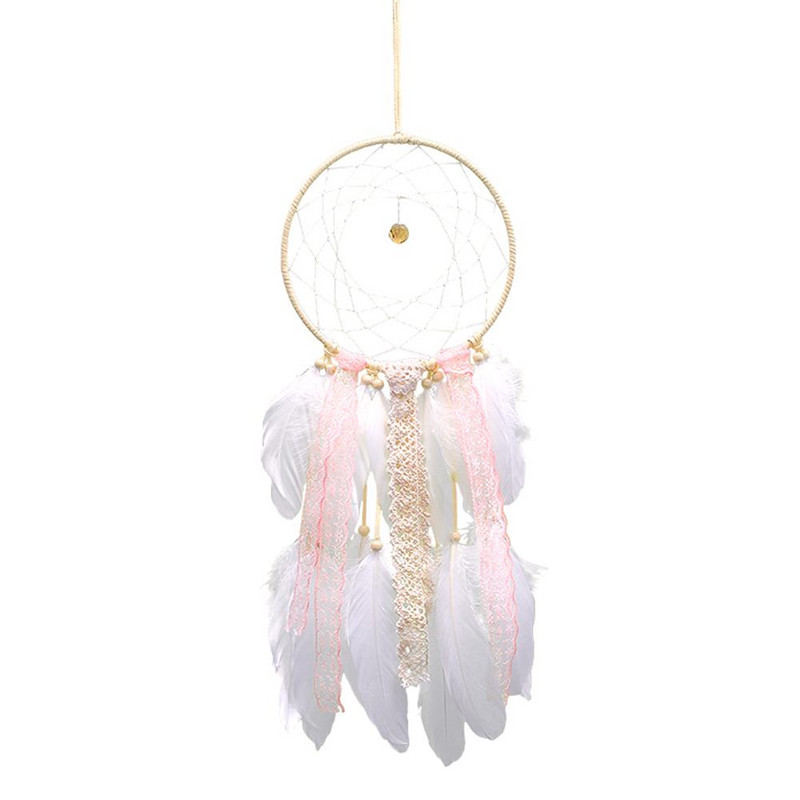Κορίτσι Heart Dream Catcher Εθνικά στολίδια με φτερά Κορδέλες δαντέλα Φτερά τυλιγμένα φώτα για κορίτσια Διακόσμηση δωματίου Dreamcatcher
