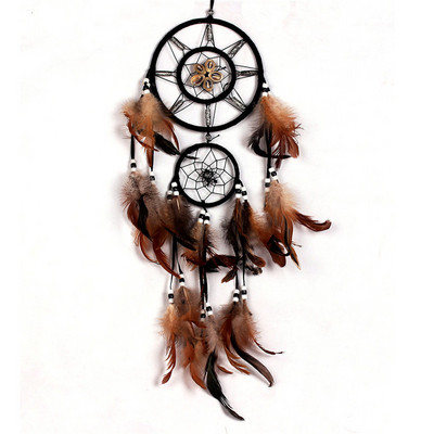 Feather Crafts Dream Catcher Καφέ Wind Chimes Χειροποίητο Ονειροπαγίδα για Διακόσμηση σπιτιού σε επιτοίχιο αυτοκίνητο