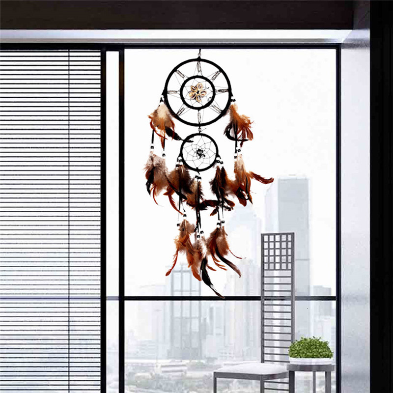 Sulgede käsitöö unenäopüüdja Pruunid tuulekellad Käsitsi valmistatud unenäopüüdja võrk seinale riputatava auto kodukaunistamiseks