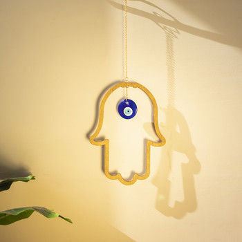 Ξύλινο Ξύλινο Στολίδι για Κρεμαστό Τουρκικό Μπλε Μάτι Χέρι Χάμσα Τουρκικό φυλαχτό με μπλε μάτια Προστασία Δωμάτιο Καλής Τύχης Δώρο Διακόσμησης Χαμσά Χαμσά