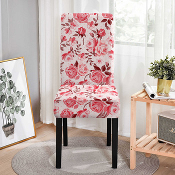 Калъфи за столове с розови цветя за трапезария Отпечатани разтегливи калъфи за трапезарни столове, които могат да се мият и се свалят за кухня, хотел, ресторант