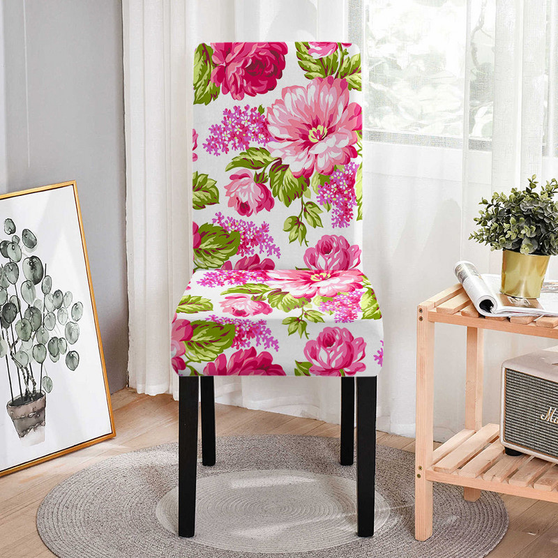Ar rožu ziediem apdrukāts elastīgs krēsla pārvalks Elastīgs biroja ēdamistabas krēslu pārvalks Kāzu bankets Hostel Mājas dekors Housse De Chaise