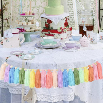 Γιρλάντα Rainbow Tassel Colorful Pom Pom Garland Wood Bead Πάσχα Άνοιξη για κορίτσια Υπνοδωμάτιο πάρτι τοίχου Γενέθλια Διακόσμηση ντους μωρού